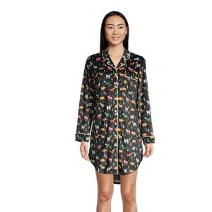 WORLD MARKET Animal Print Sleep Colorful Holiday Pups Print Fleece‎ Nightshirt